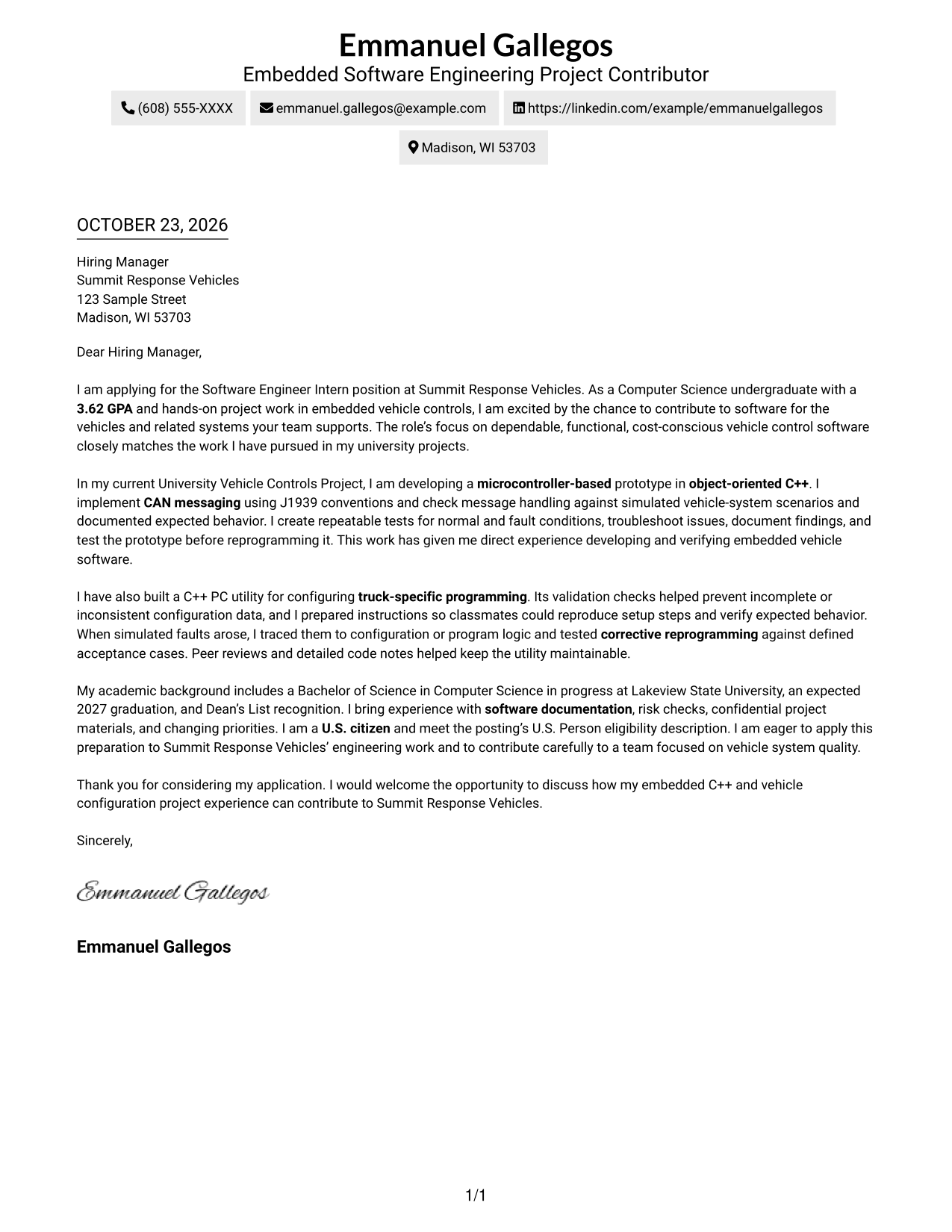 Cover letter example — page 1
