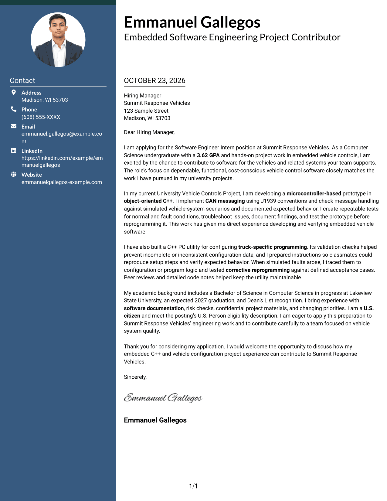 Cover letter example — page 1