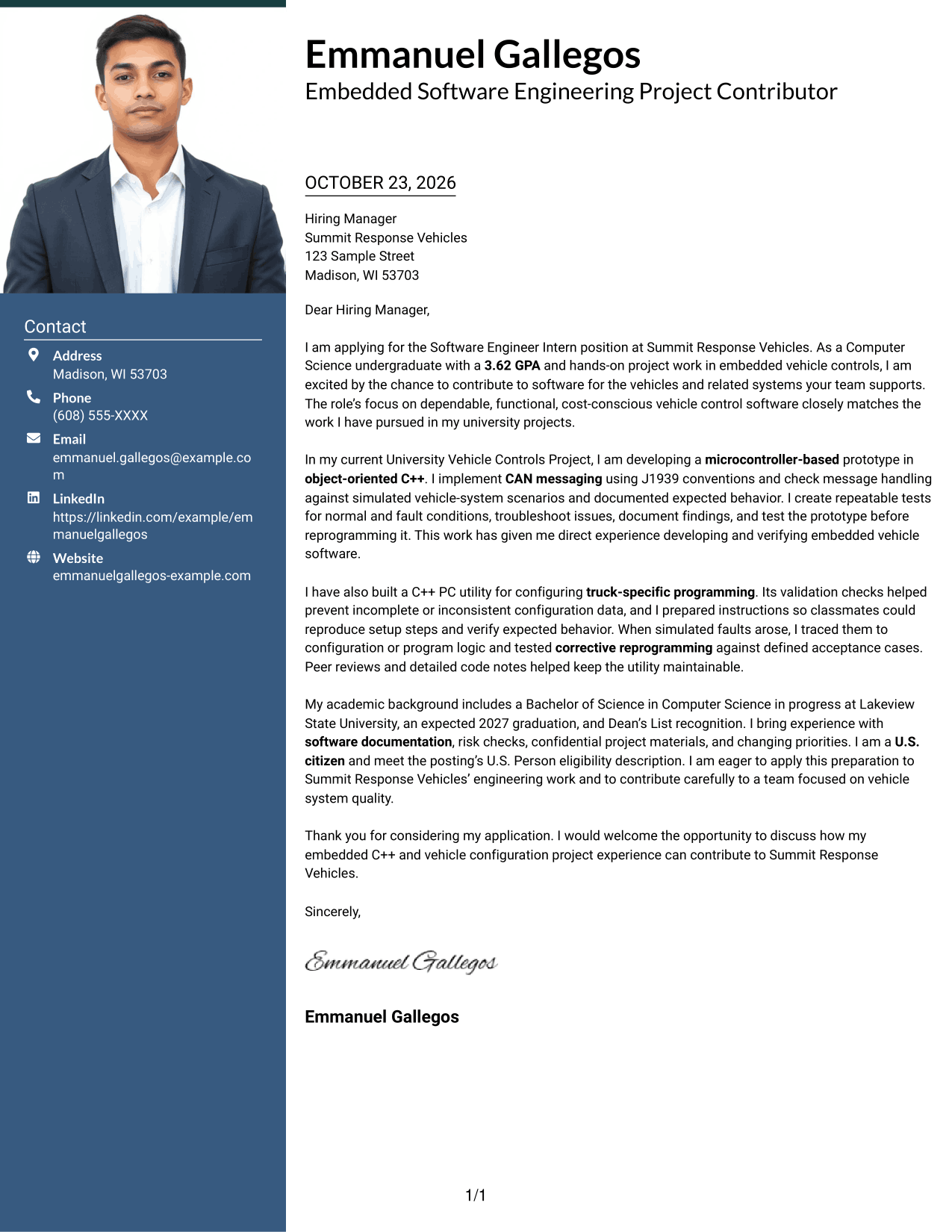 Cover letter example — page 1