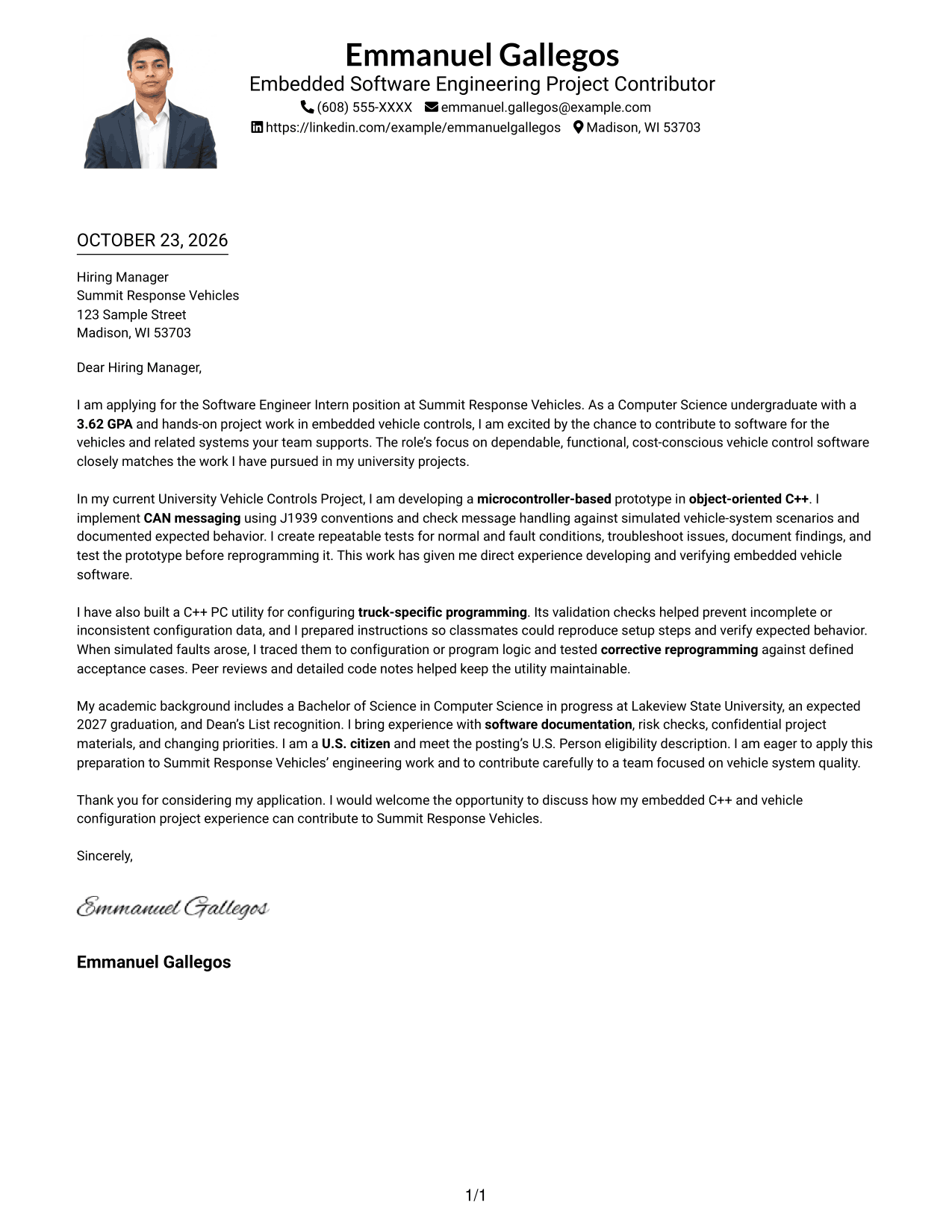 Cover letter example — page 1