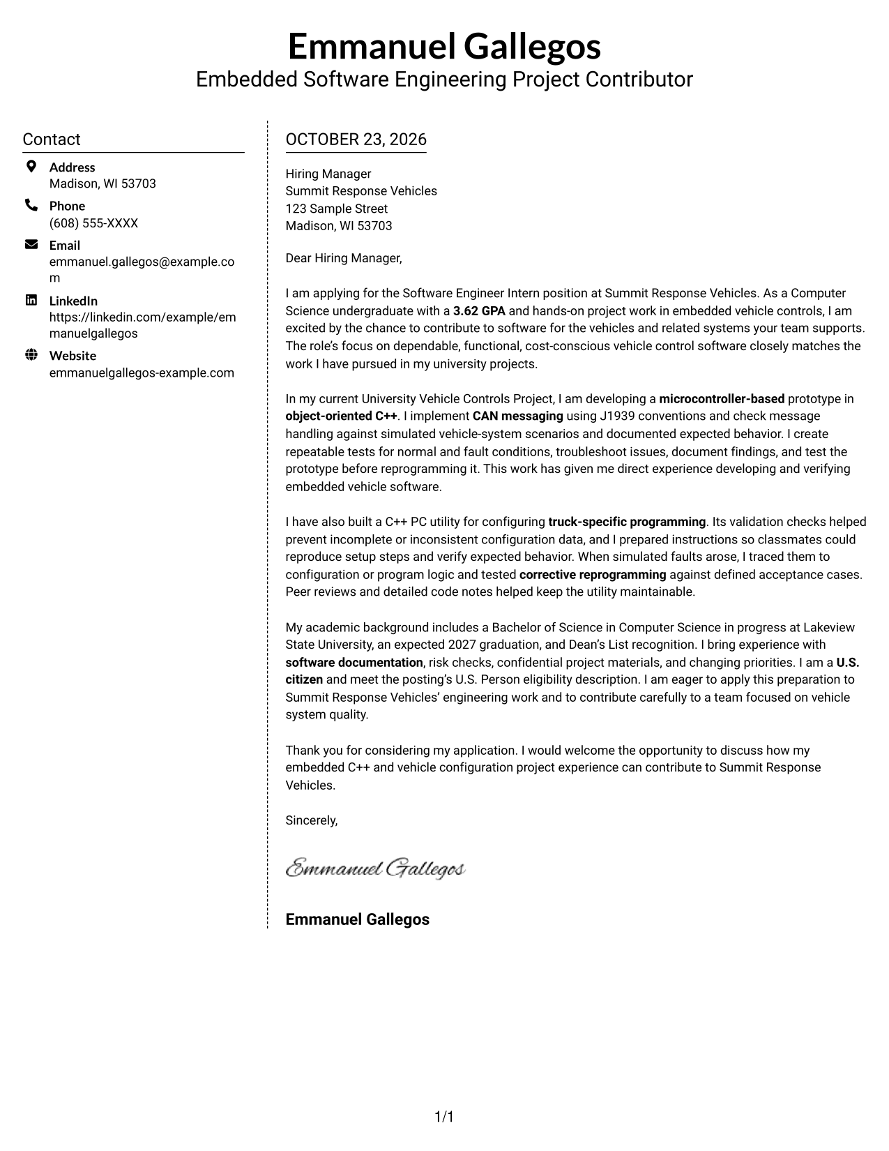 Cover letter example — page 1