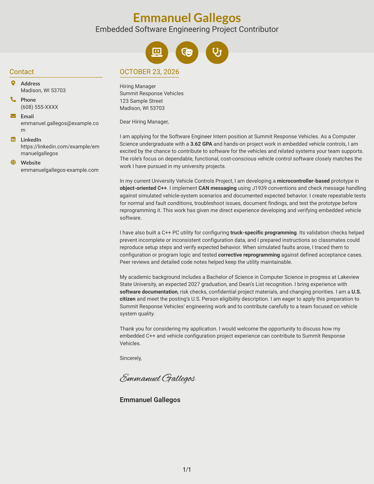 Cover letter example — page 1