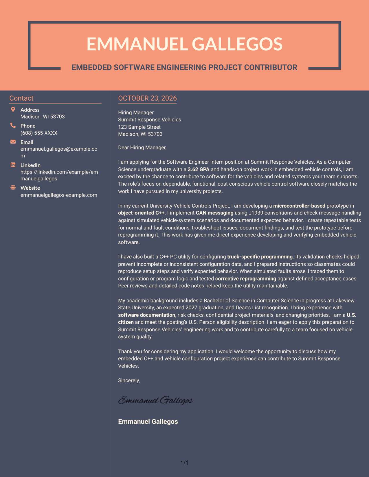 Cover letter example — page 1