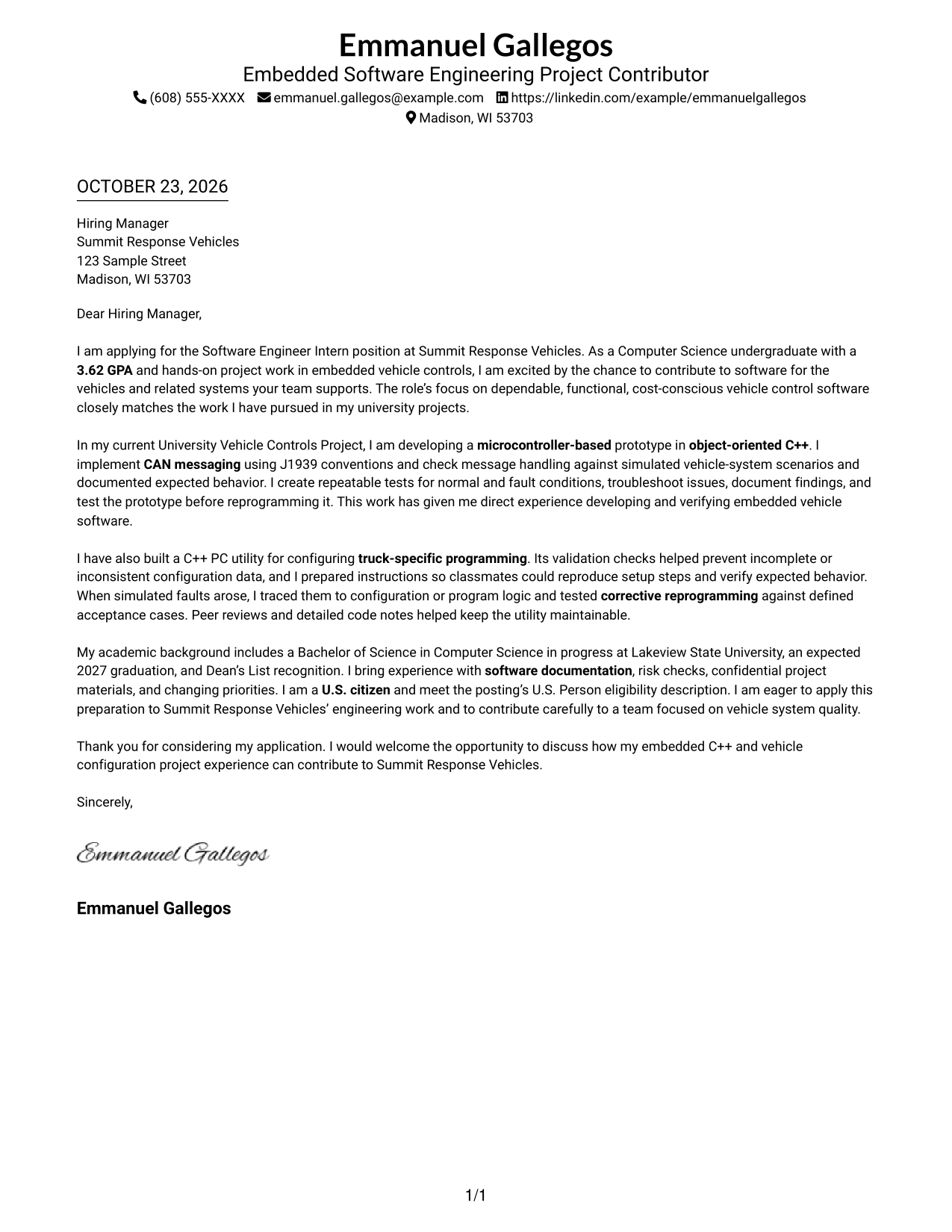 Cover letter example — page 1