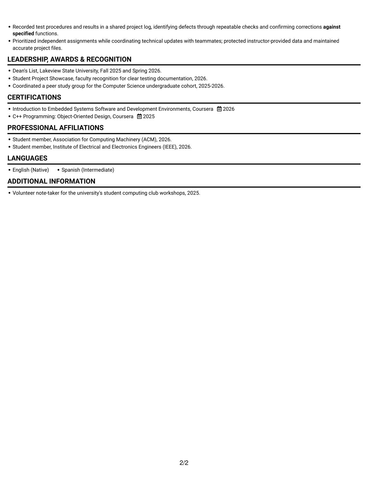 Resume example — page 2
