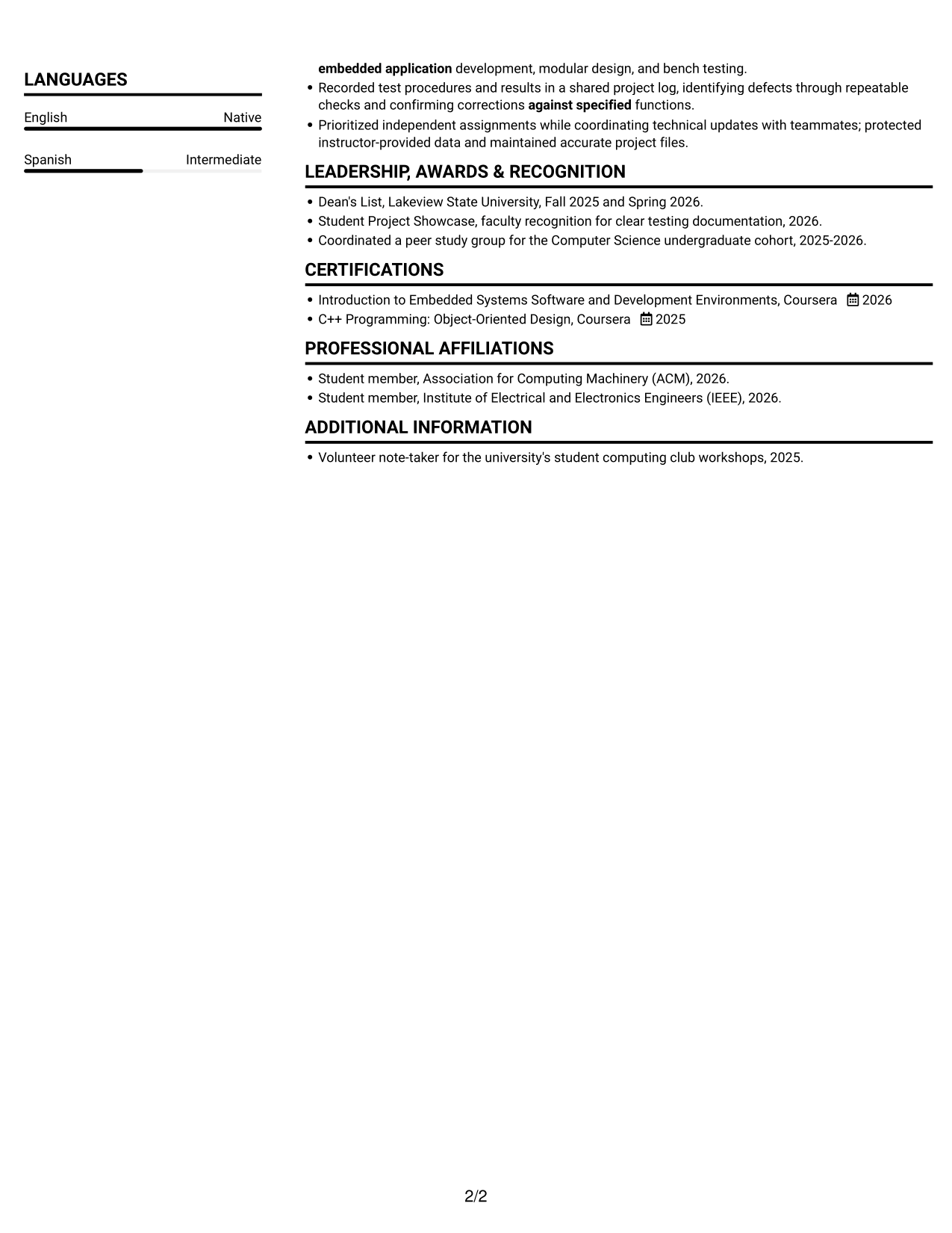 Resume example — page 2