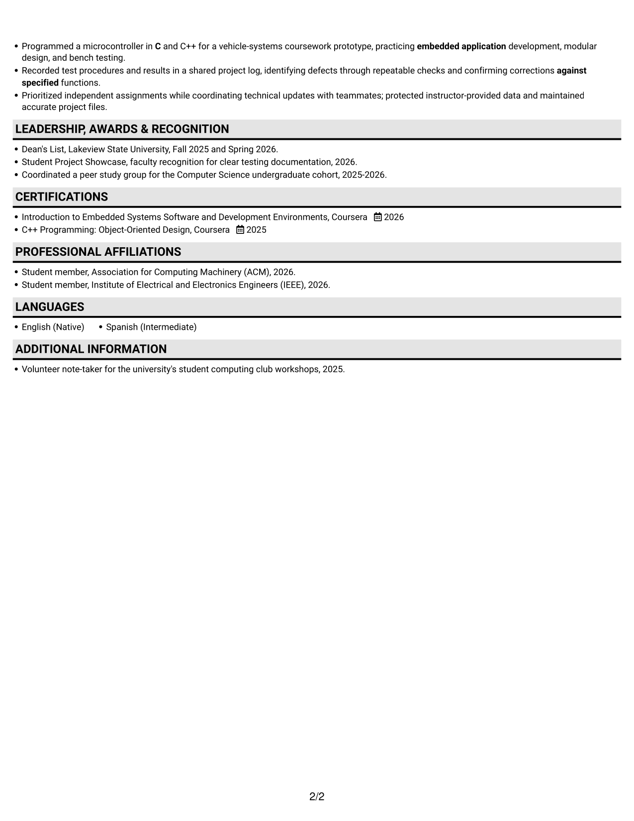 Resume example — page 2