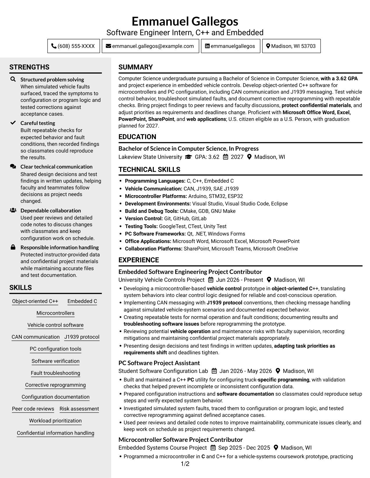 Resume example — page 1