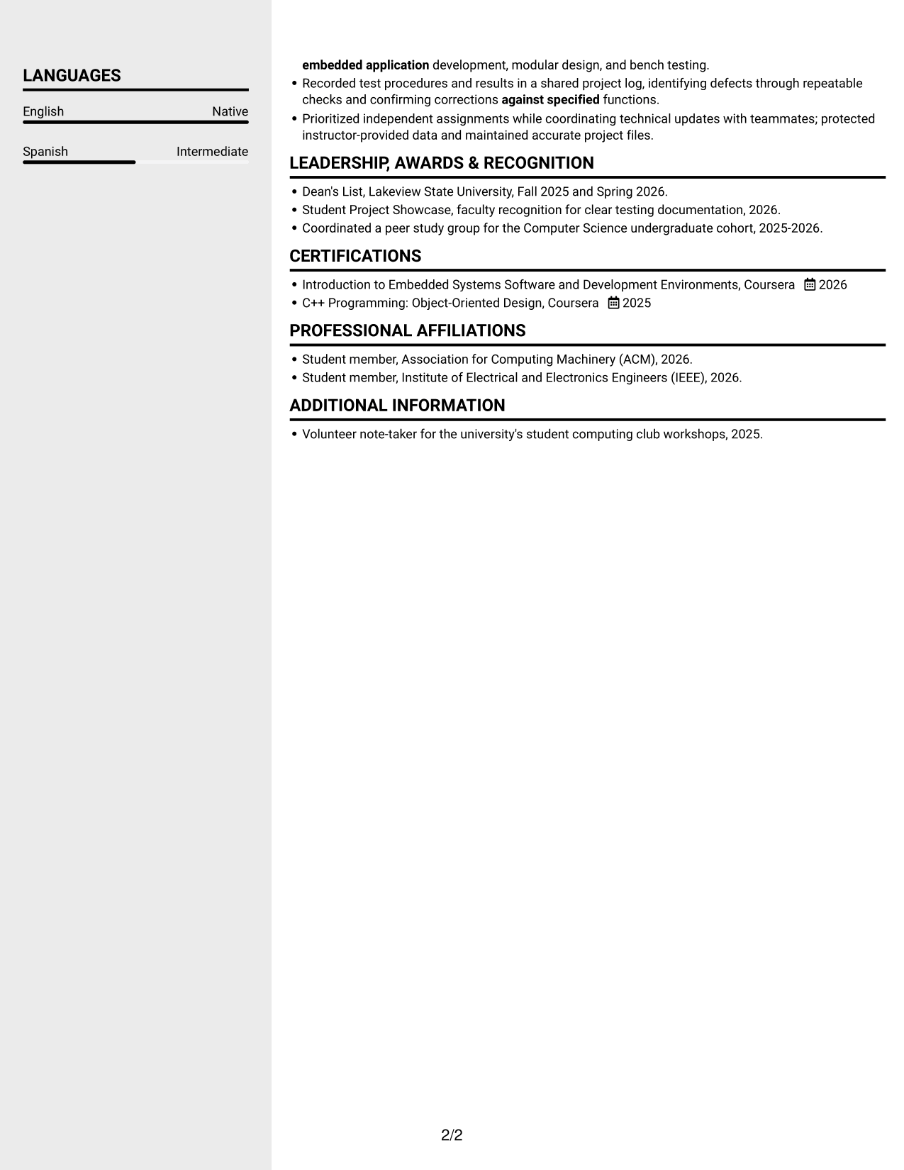 Resume example — page 2