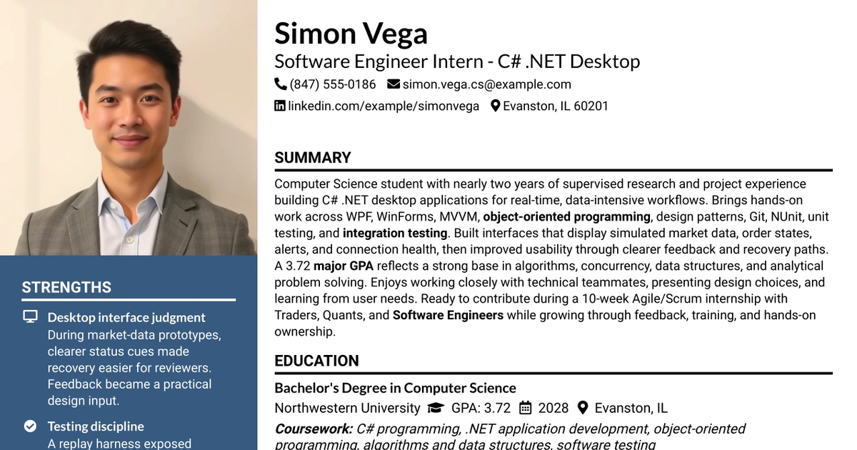 33 Software Engineer Intern - C# .NET Desktop Resume Templates with Example 2026 (ATS-Optimized)