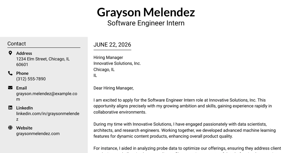 30+ Software Engineer Intern Cover Letter Templates with Example 2026