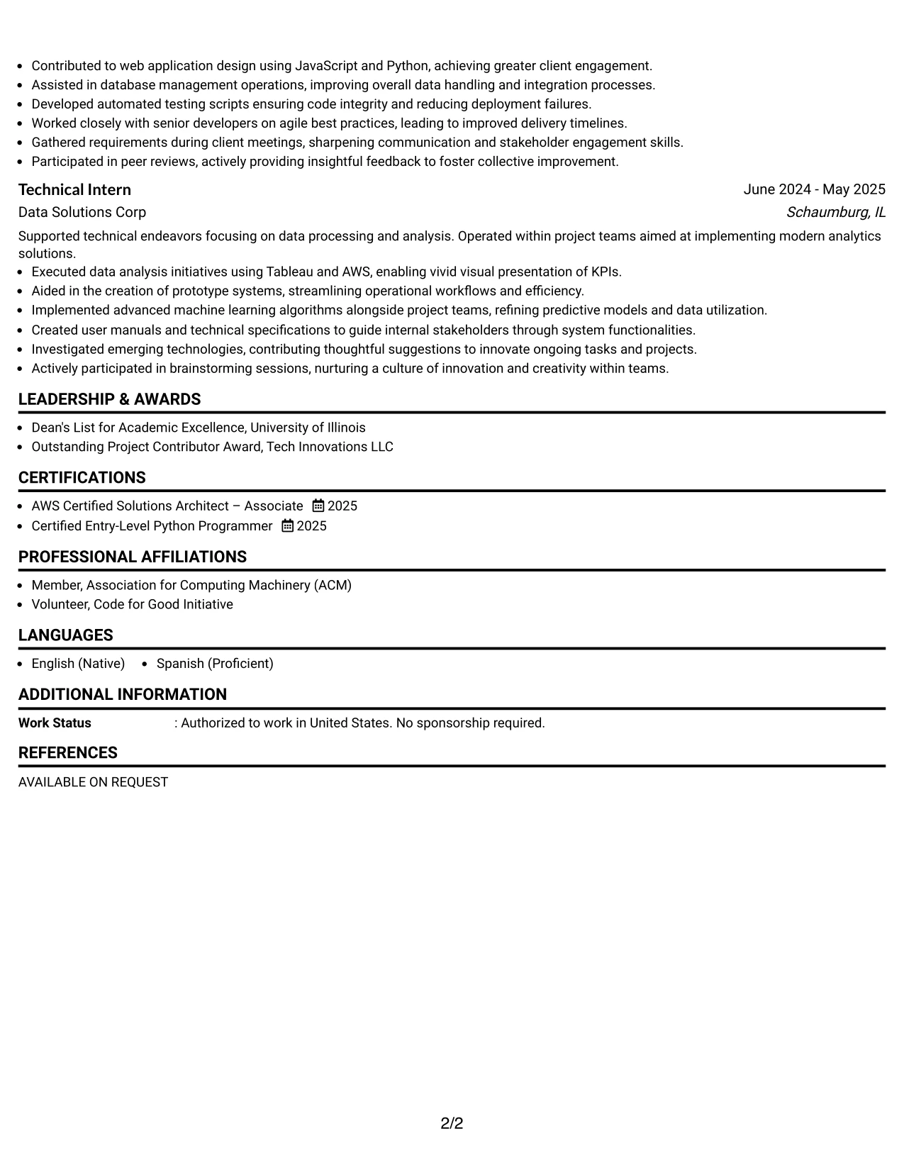 Resume Example Page 2