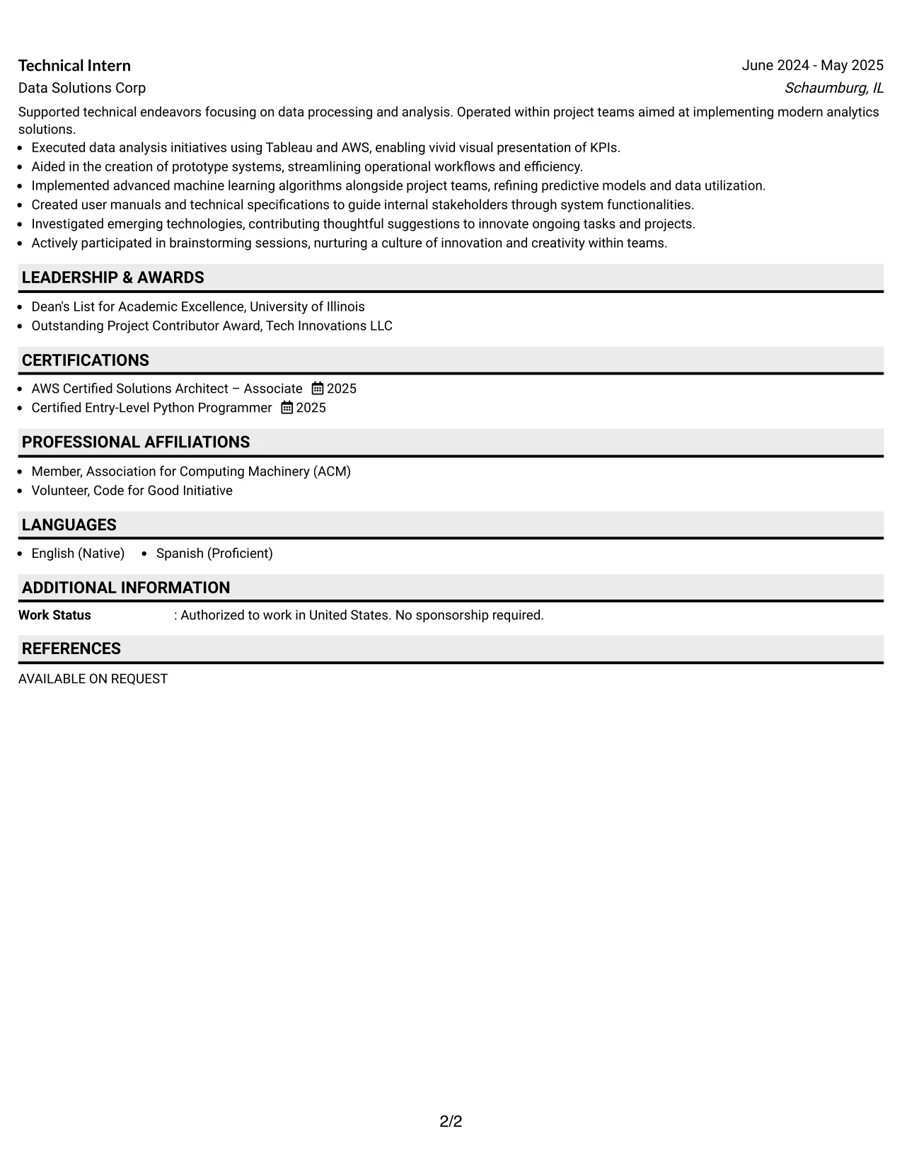 Resume Example Page 2