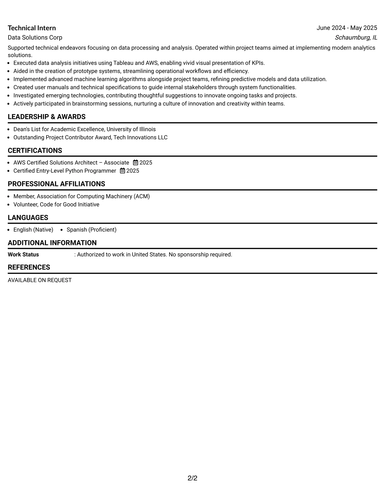 Resume Example Page 2