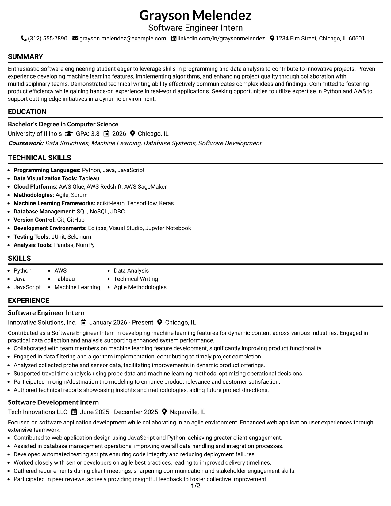 Resume Example Page 1