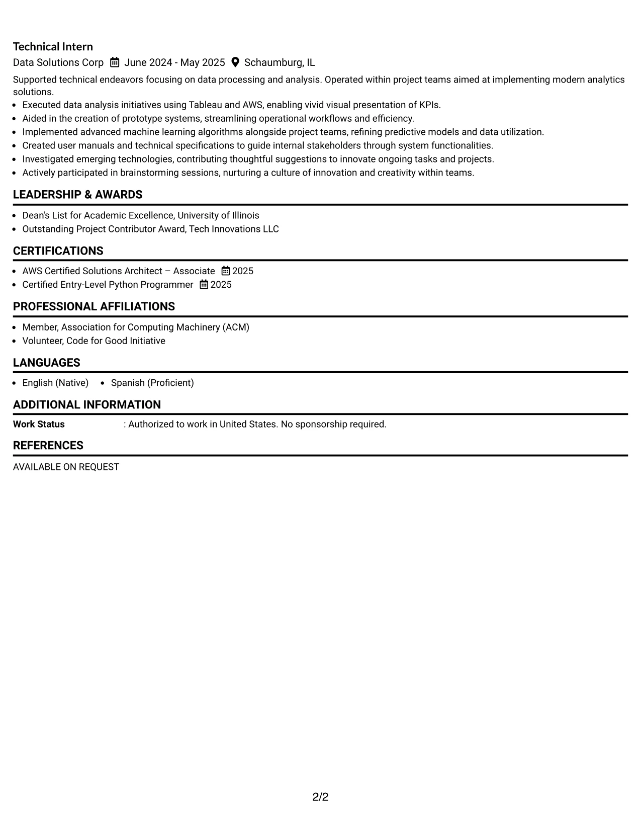 Resume Example Page 2