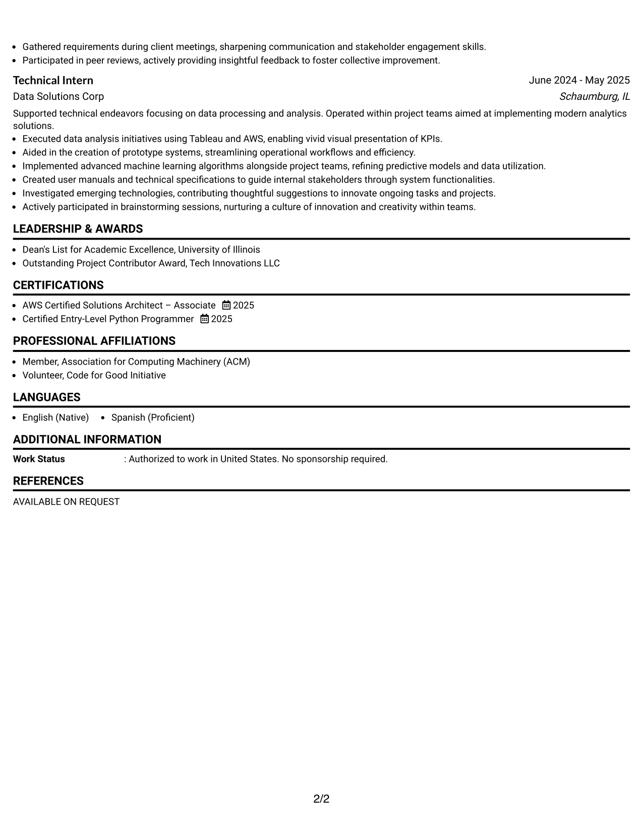Resume Example Page 2