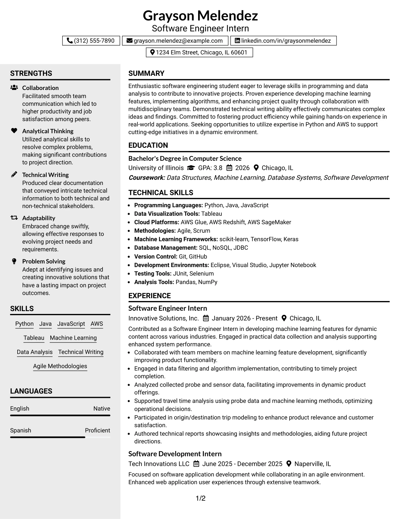 Resume Example Page 1
