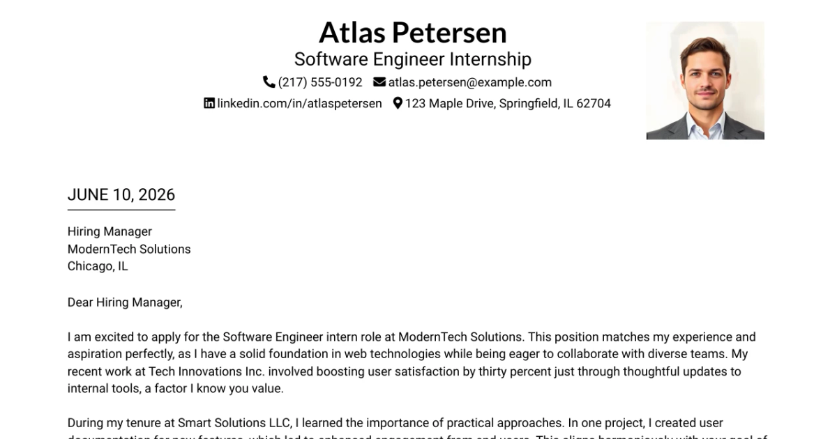 30+ Software Engineer Internship Cover Letter Templates with Example 2026