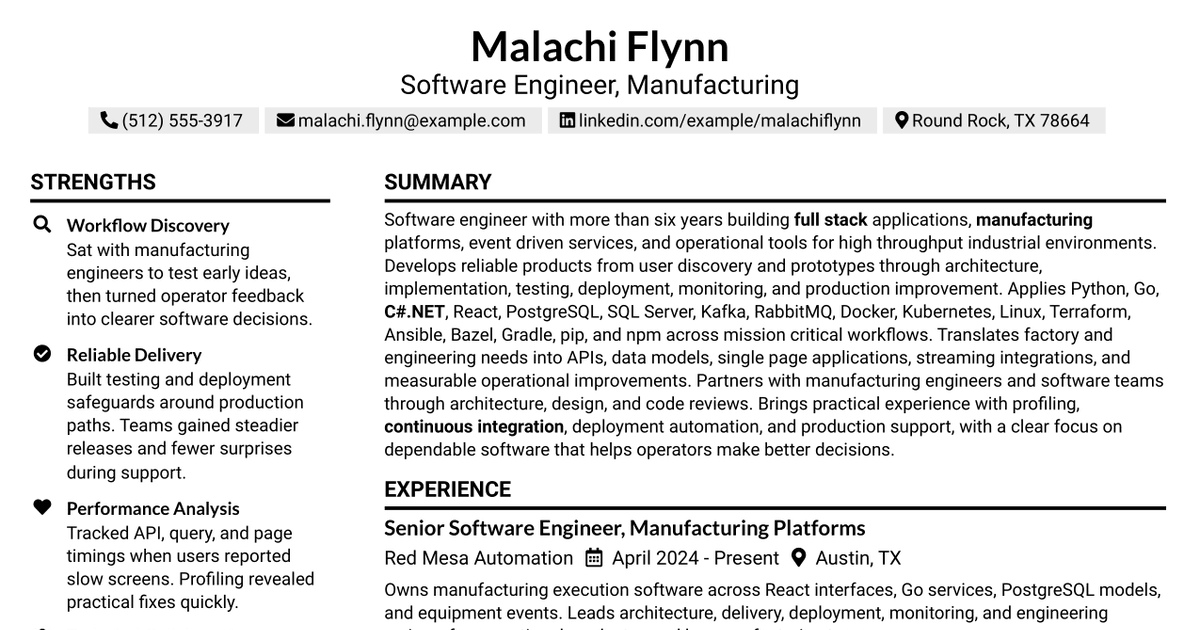 7 Software Engineer, Manufacturing Resume Templates with Example