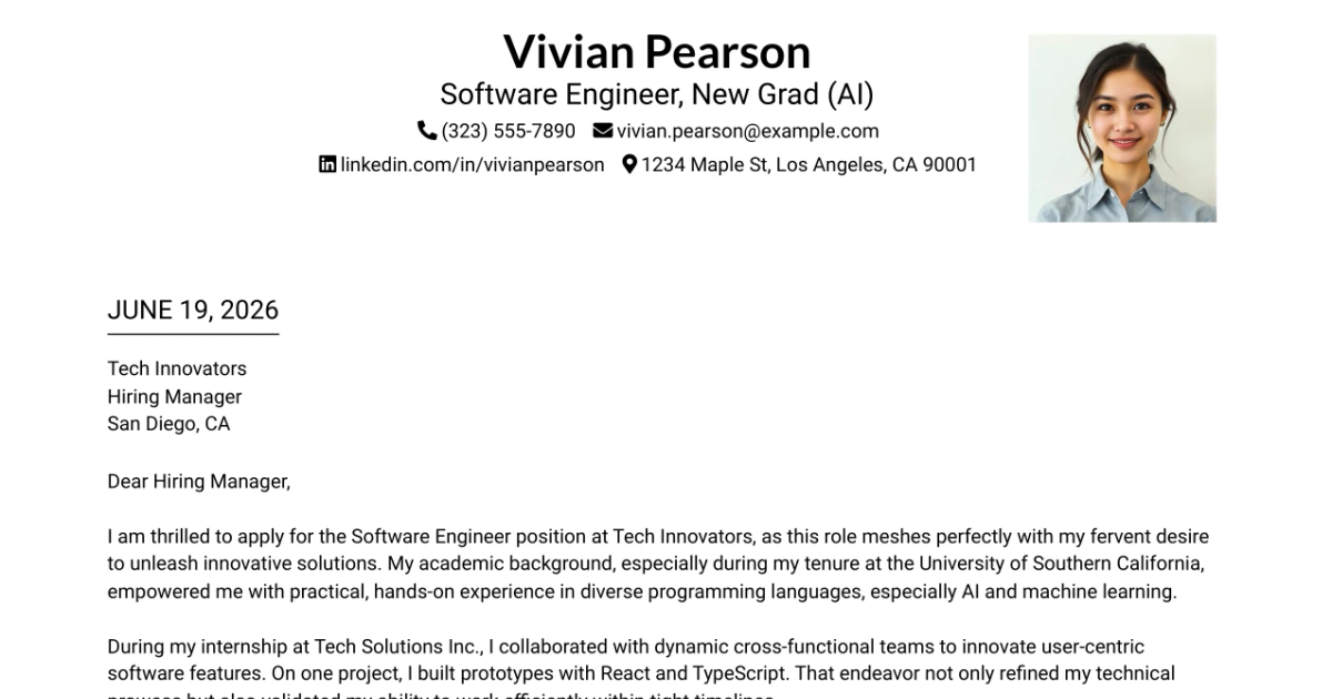 30+ Software Engineer, New Grad (AI) Cover Letter Templates with Example 2026