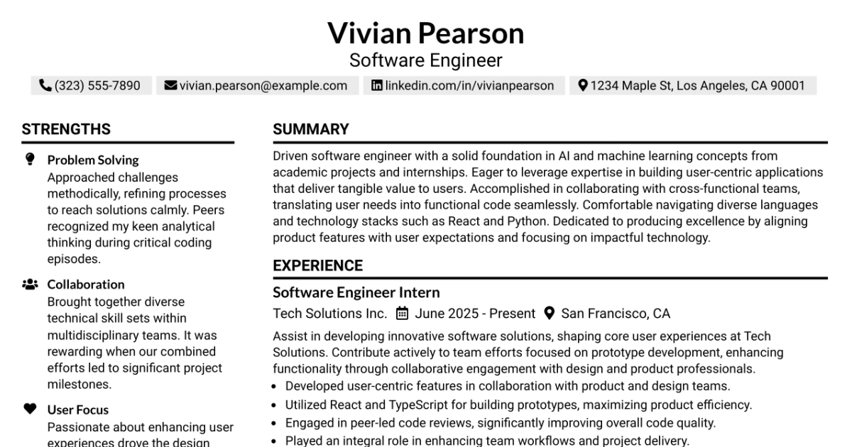 33 Software Engineer, New Grad (AI) Resume Templates with Example 2026 (ATS-Optimized)