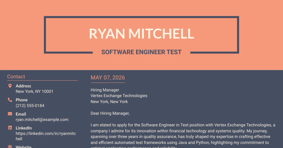 30+ Software Engineer Test Cover Letter Templates with Example 2026