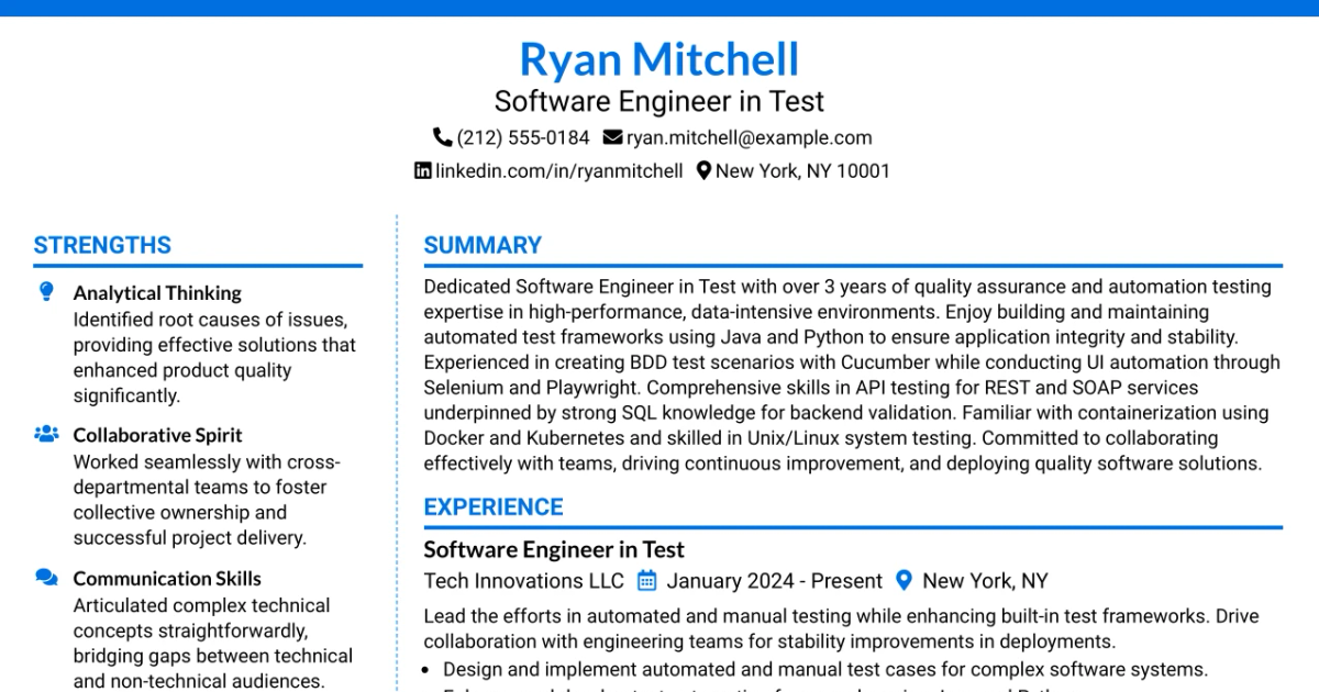 33 Software Engineer Test Resume Templates with Example 2026 (ATS-Optimized)