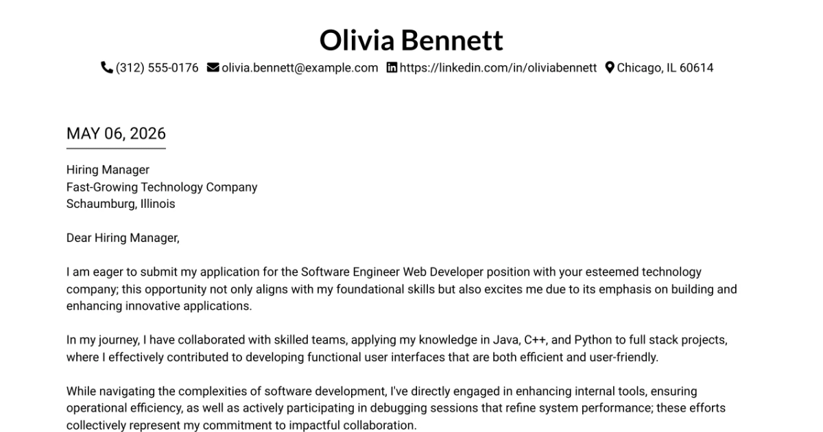 30+ Software Engineer Web Developer Cover Letter Templates with Example 2026