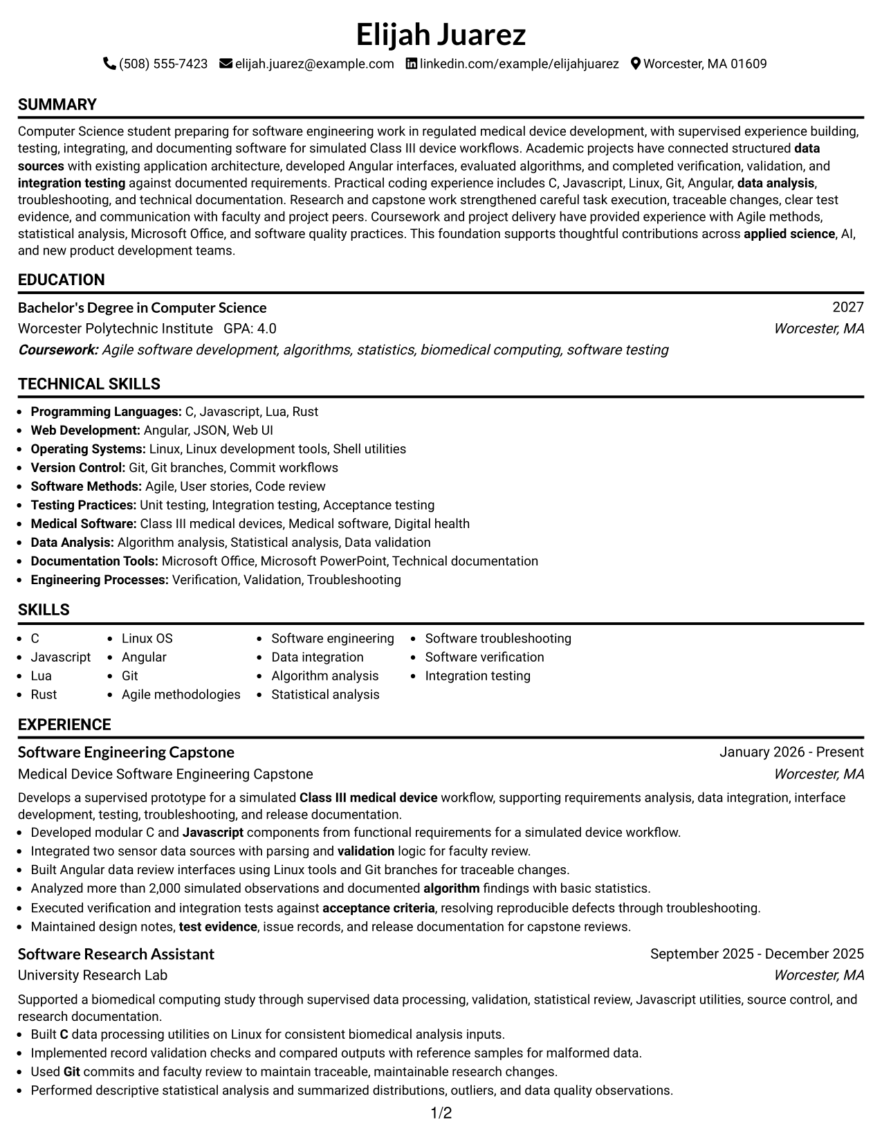Resume Example Page 1
