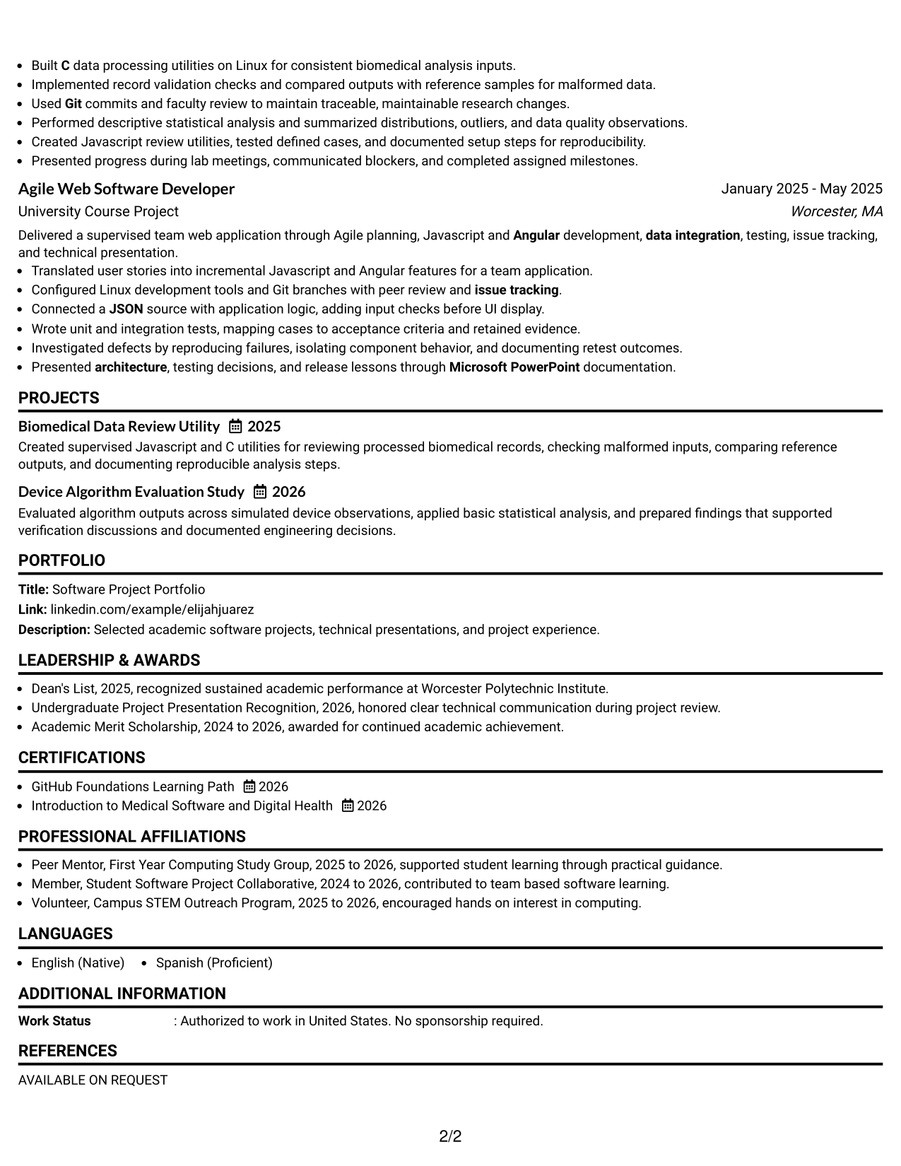 Resume Example Page 2