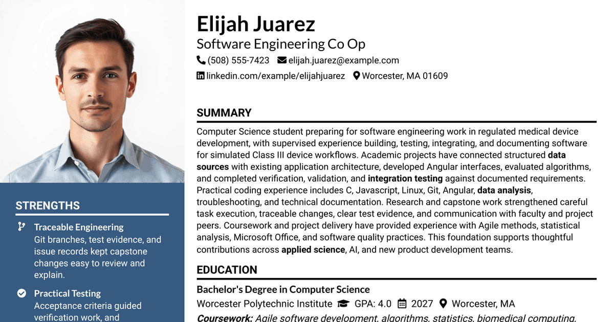 7 Software Engineering Co-Op Resume Templates with Example