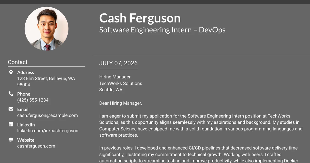30+ Software Engineering Intern – DevOps Cover Letter Templates with Example 2026