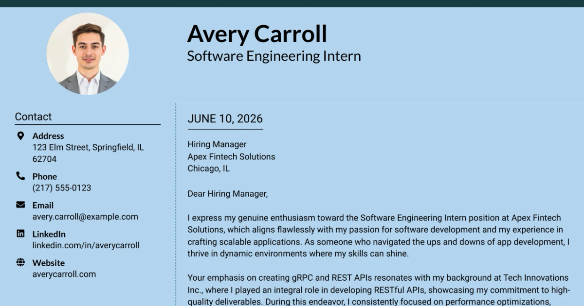 30+ Software Engineering Intern - Margins Cover Letter Templates with Example 2026