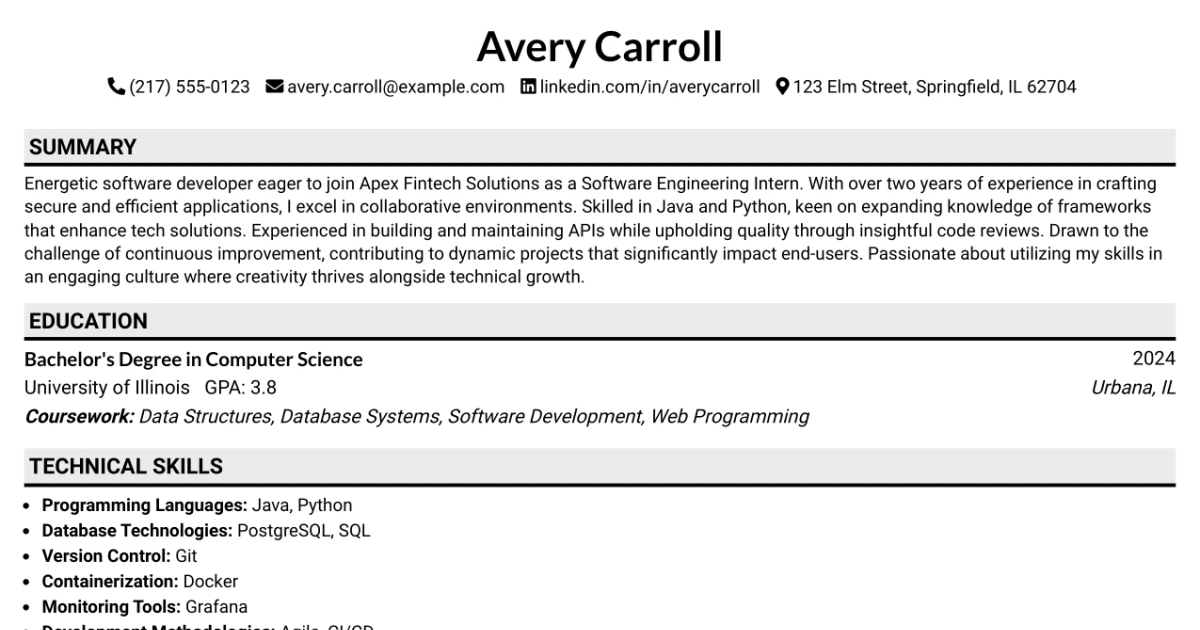 33 Software Engineering Intern - Margins Resume Templates with Example 2026 (ATS-Optimized)