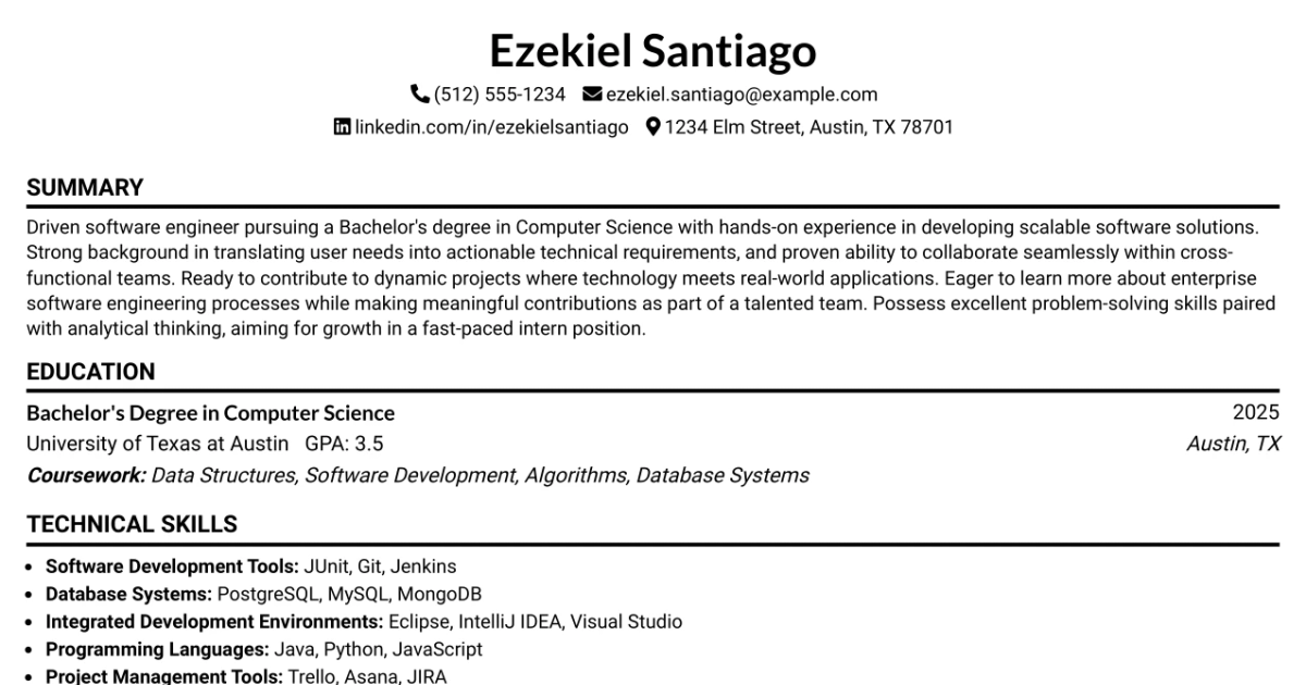 33 Software Engineering Intern Resume Templates with Example 2026 (ATS-Optimized)