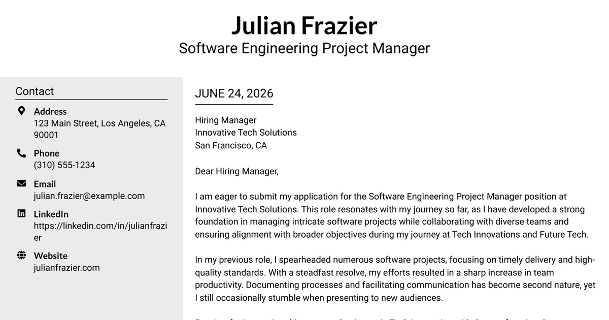 30+ Software Engineering Project Manager Cover Letter Templates with Example 2026