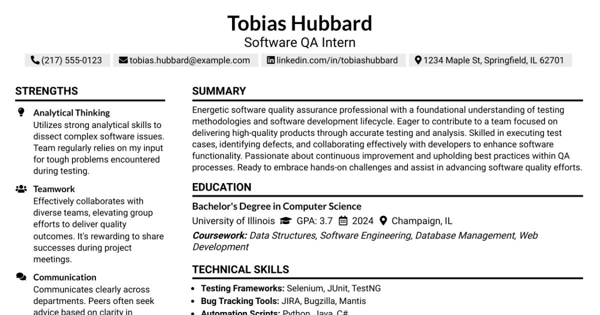 33 Software QA Intern Resume Templates with Example 2026 (ATS-Optimized)
