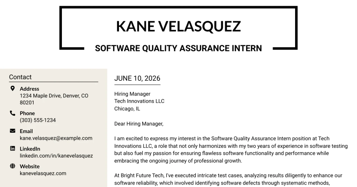 30+ Software Quality Assurance Intern Cover Letter Templates with Example 2026