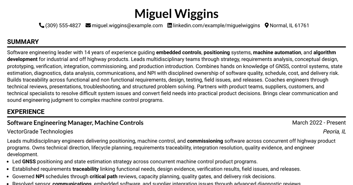 7 Software Team Lead - Positioning, Controls and Commissioning Algorithm Development Resume Templates with Example