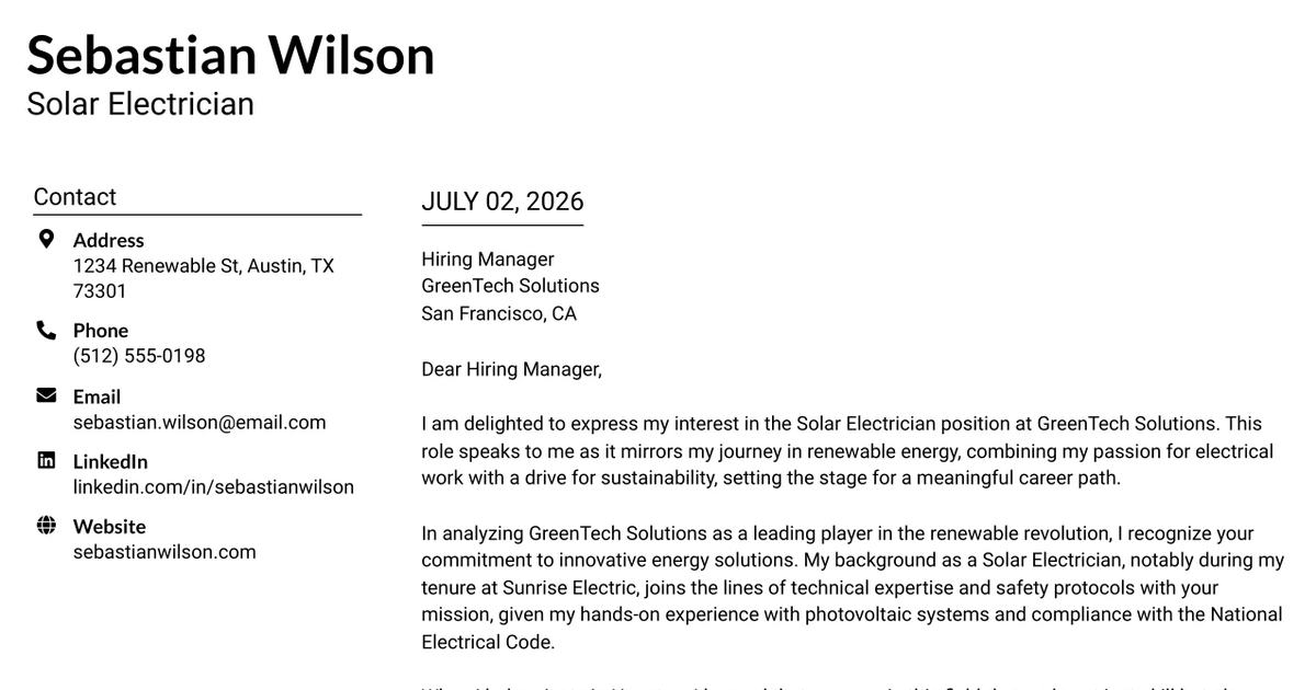30+ Solar Electrician Cover Letter Templates with Example 2026