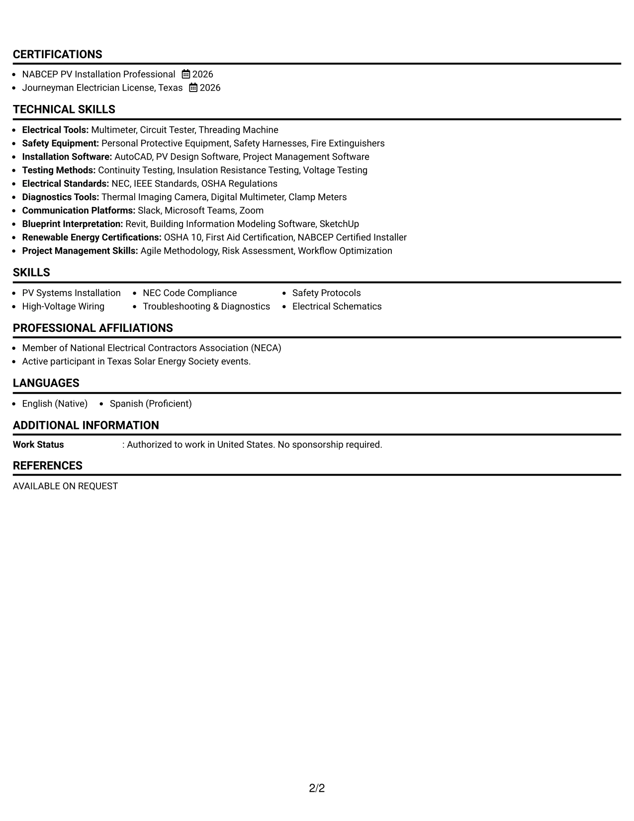 Resume Example Page 2