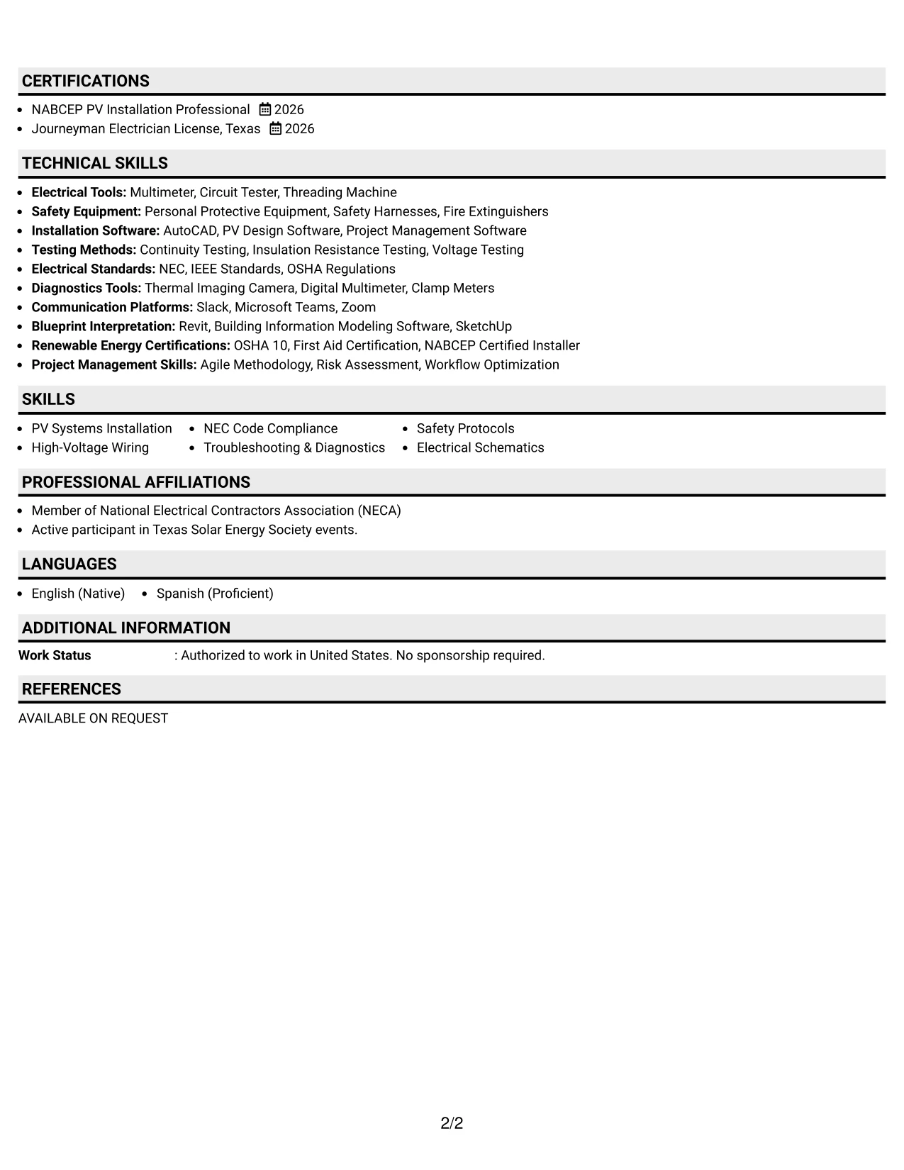 Resume Example Page 2