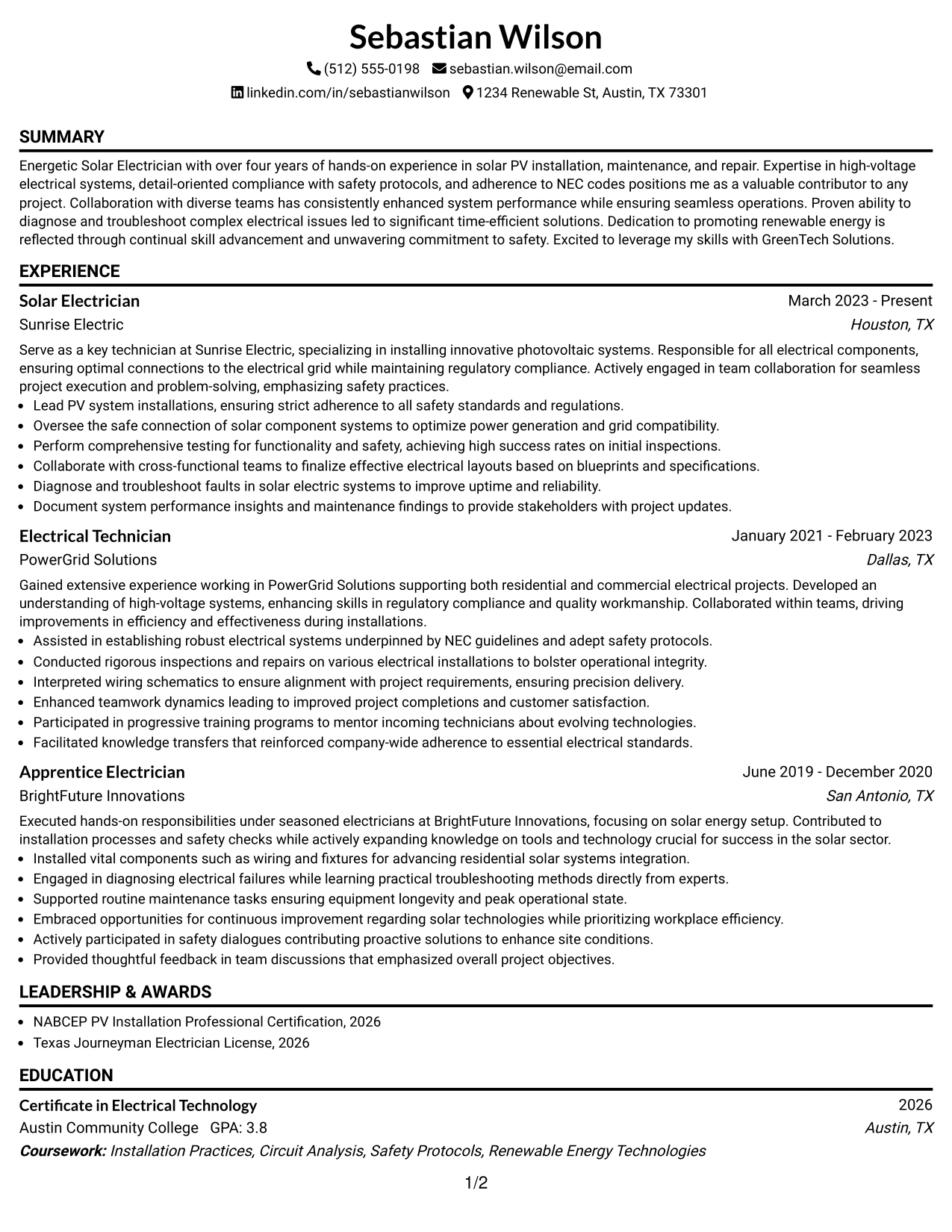 Resume Example Page 1