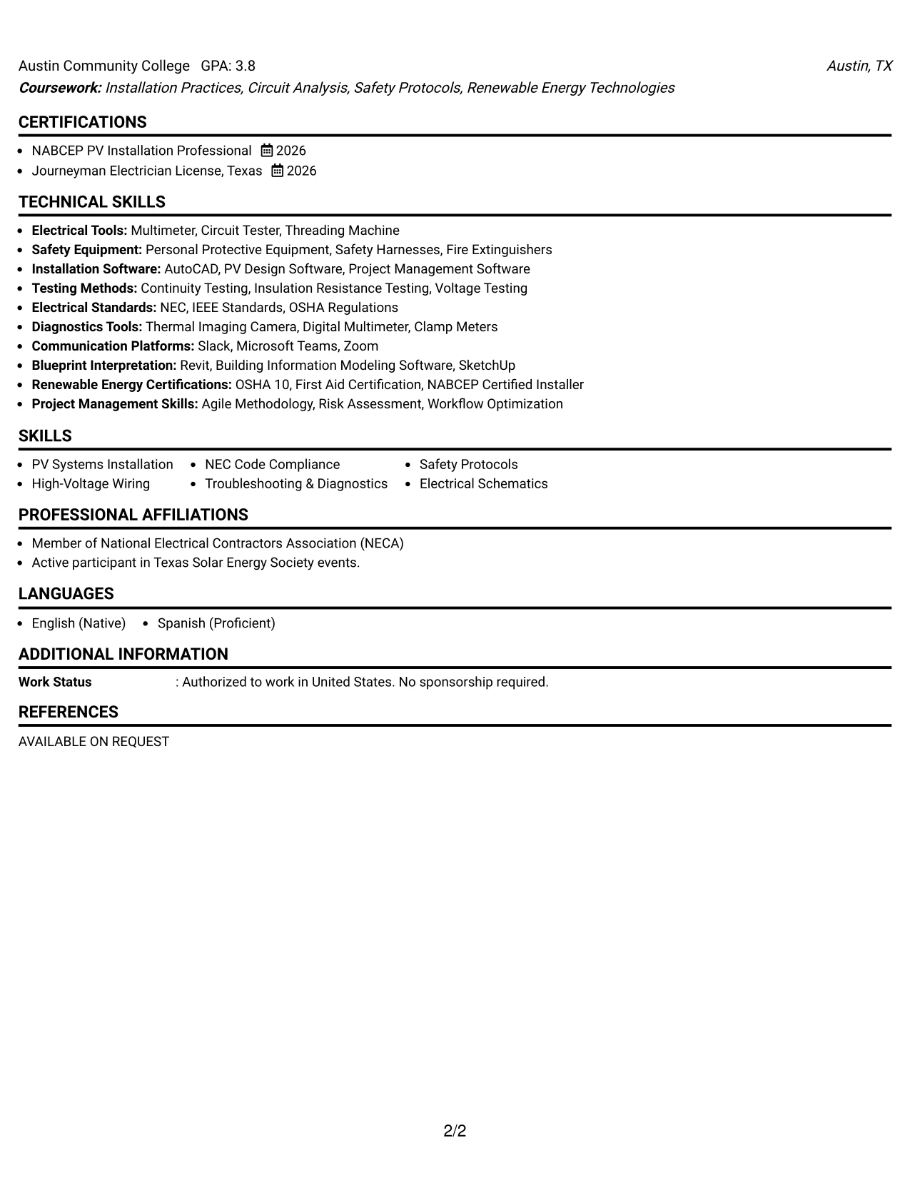 Resume Example Page 2