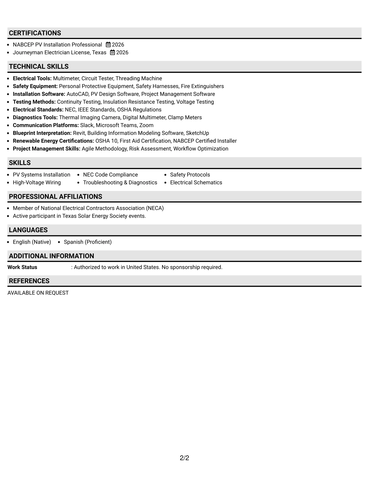 Resume Example Page 2