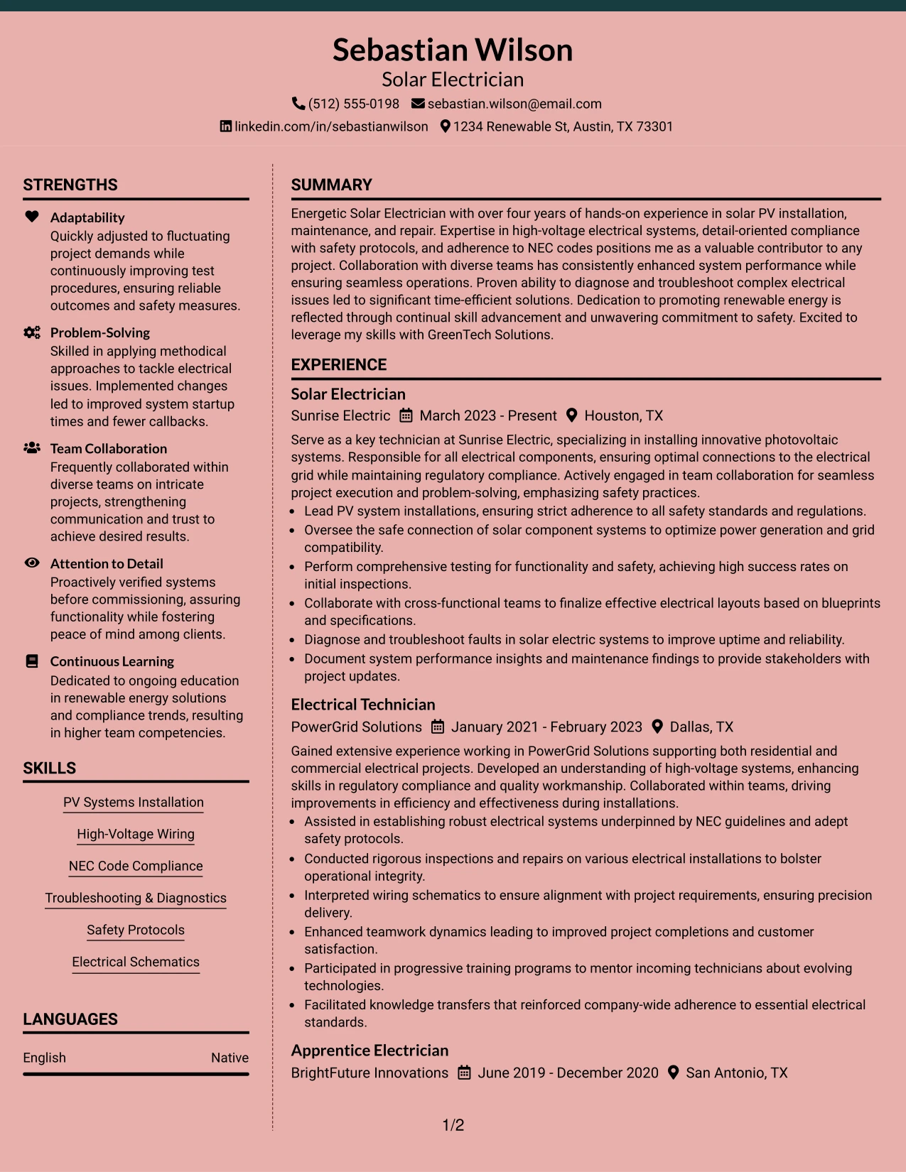 Resume Example Page 1