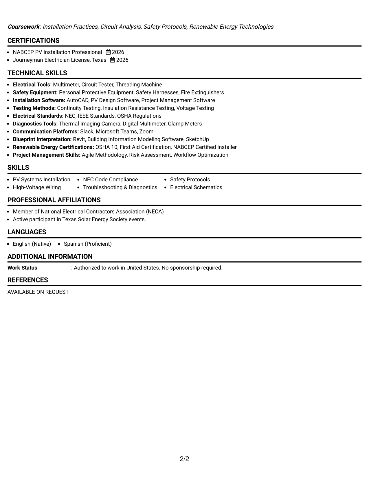 Resume Example Page 2