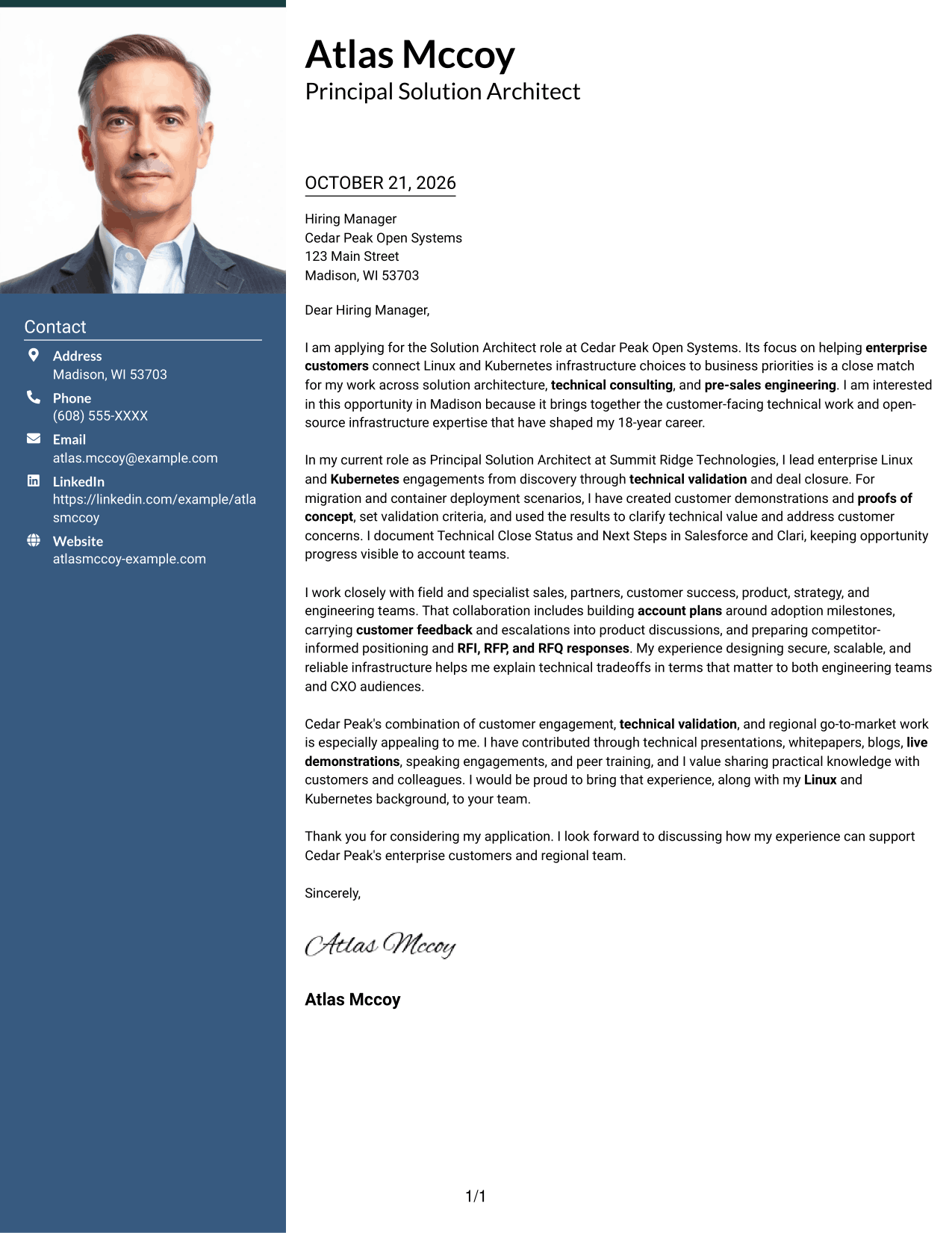 Cover letter example — page 1