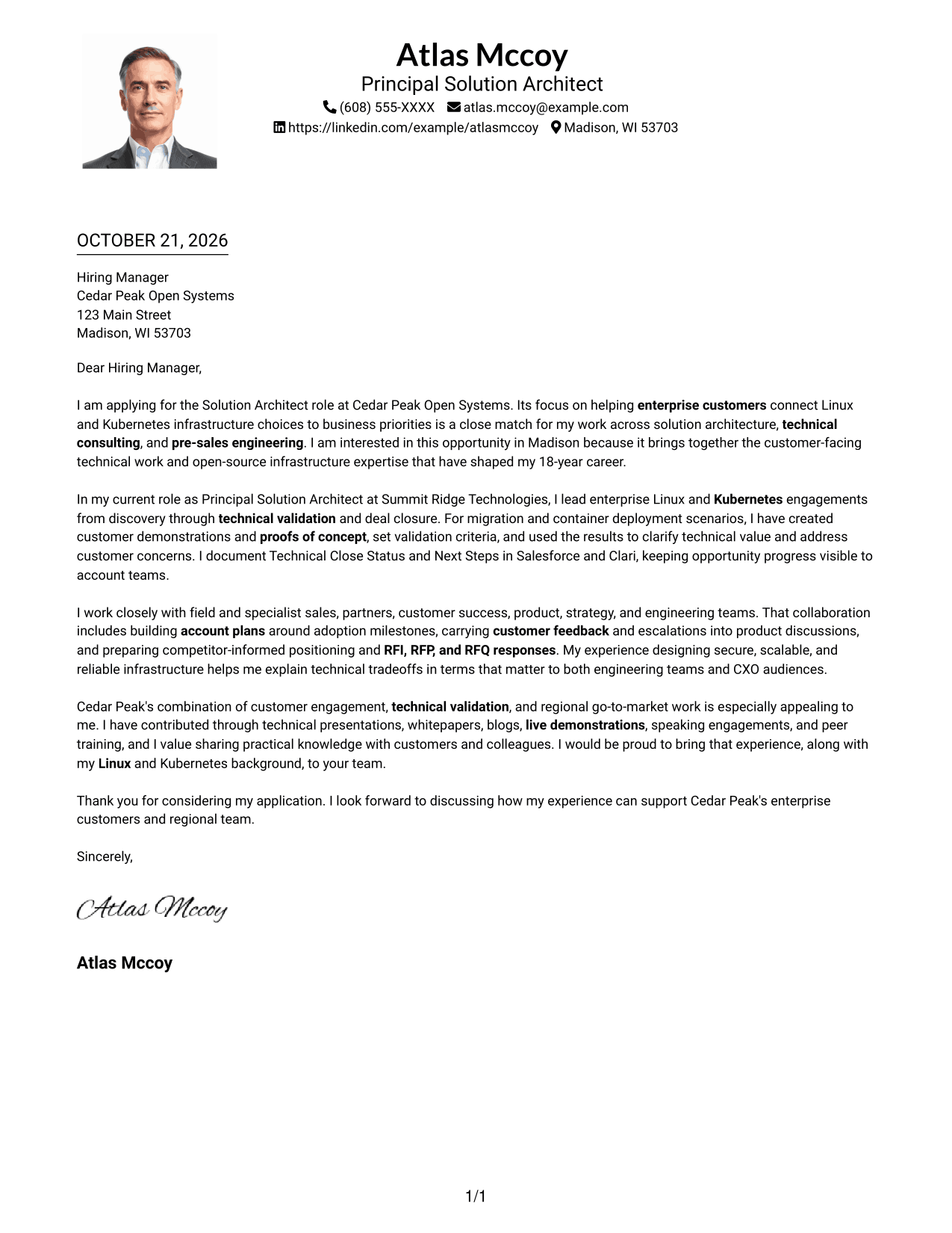 Cover letter example — page 1